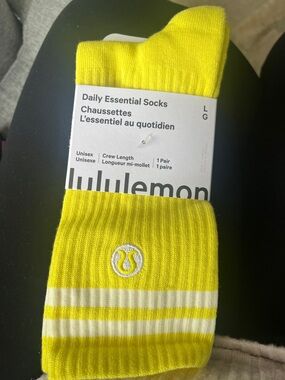 lululemon athletica Bright Yellow Crew Socks with White Stripes